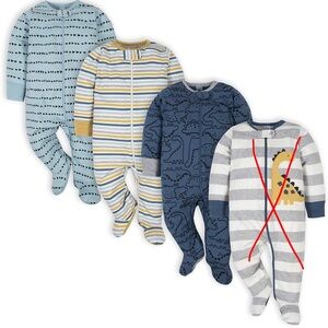 Gerber Blue and Yellow Footies Soft One Pieces